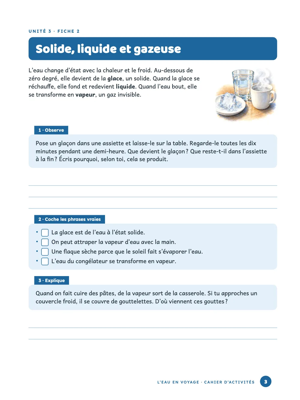 Page 3 : Solide, liquide et gazeuse.