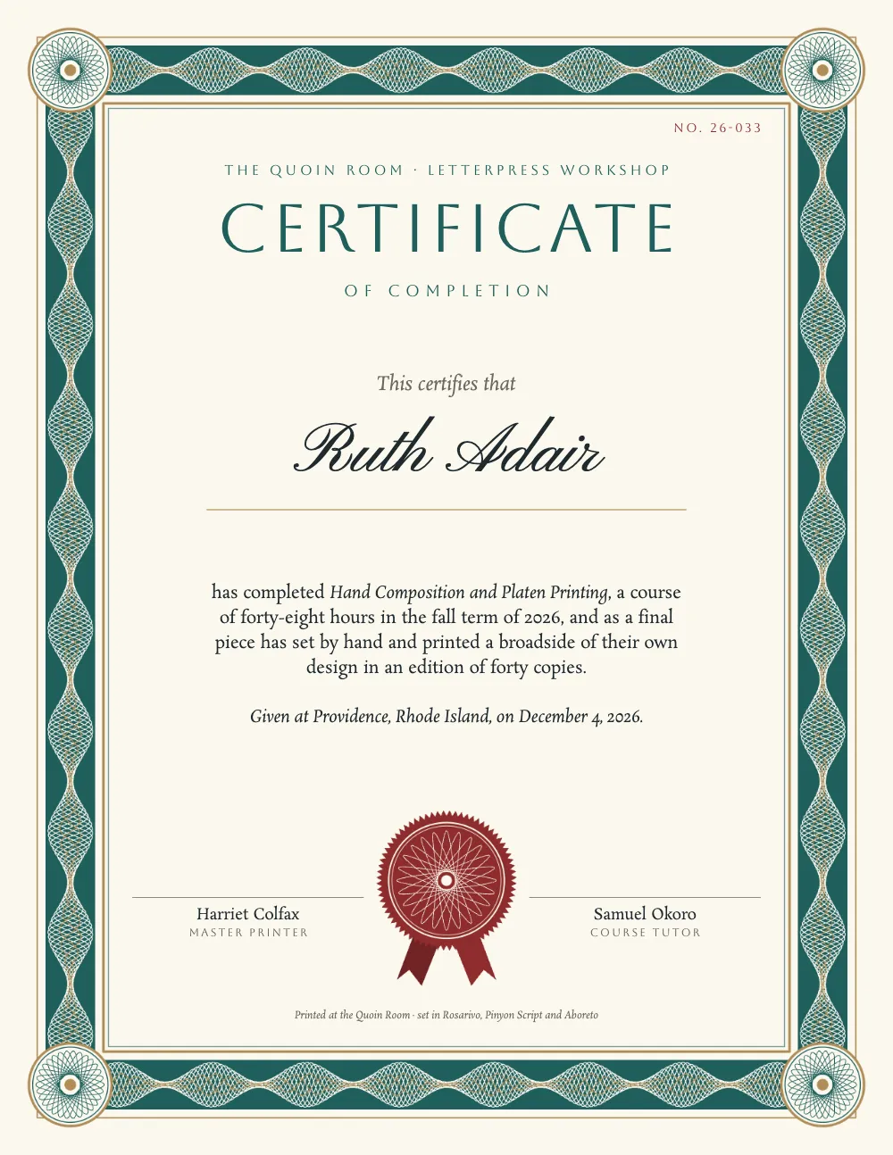 Opening page 3: Ruth Adair. The same certificate for Ruth Adair, serial number 26-033.