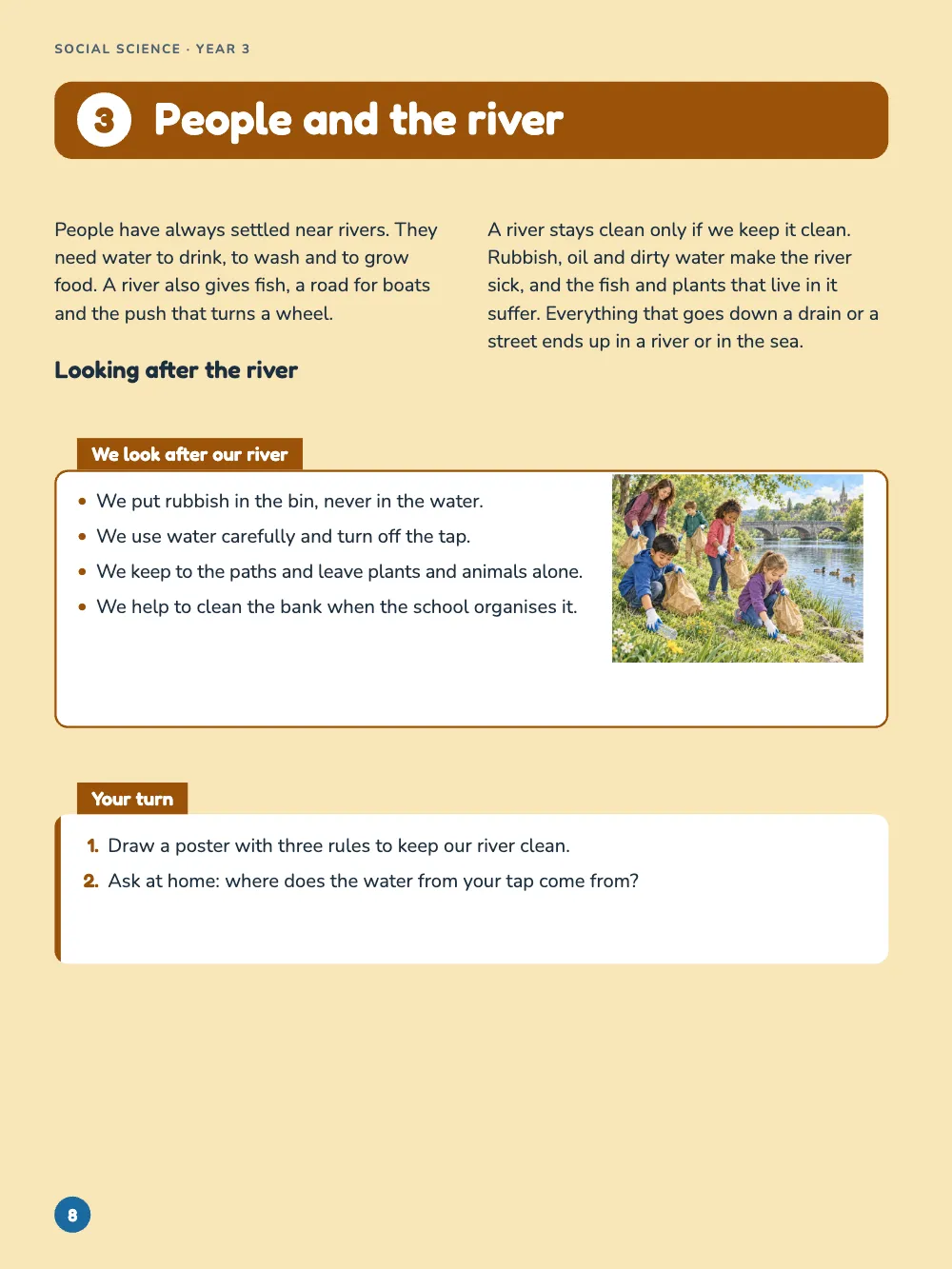 Page 8: People and the river.