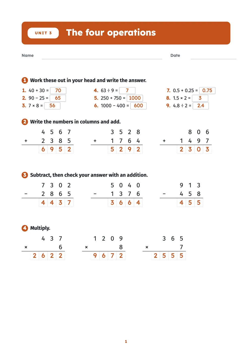 Opening page 1: The four operations.