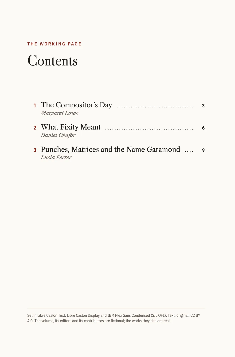 Opening page 2: Contents.