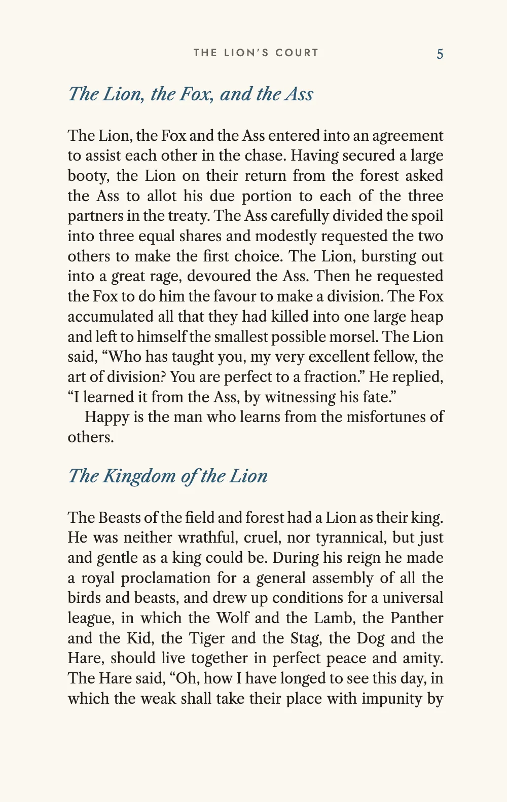 Page 5: The Lion, the Fox, and the Ass.