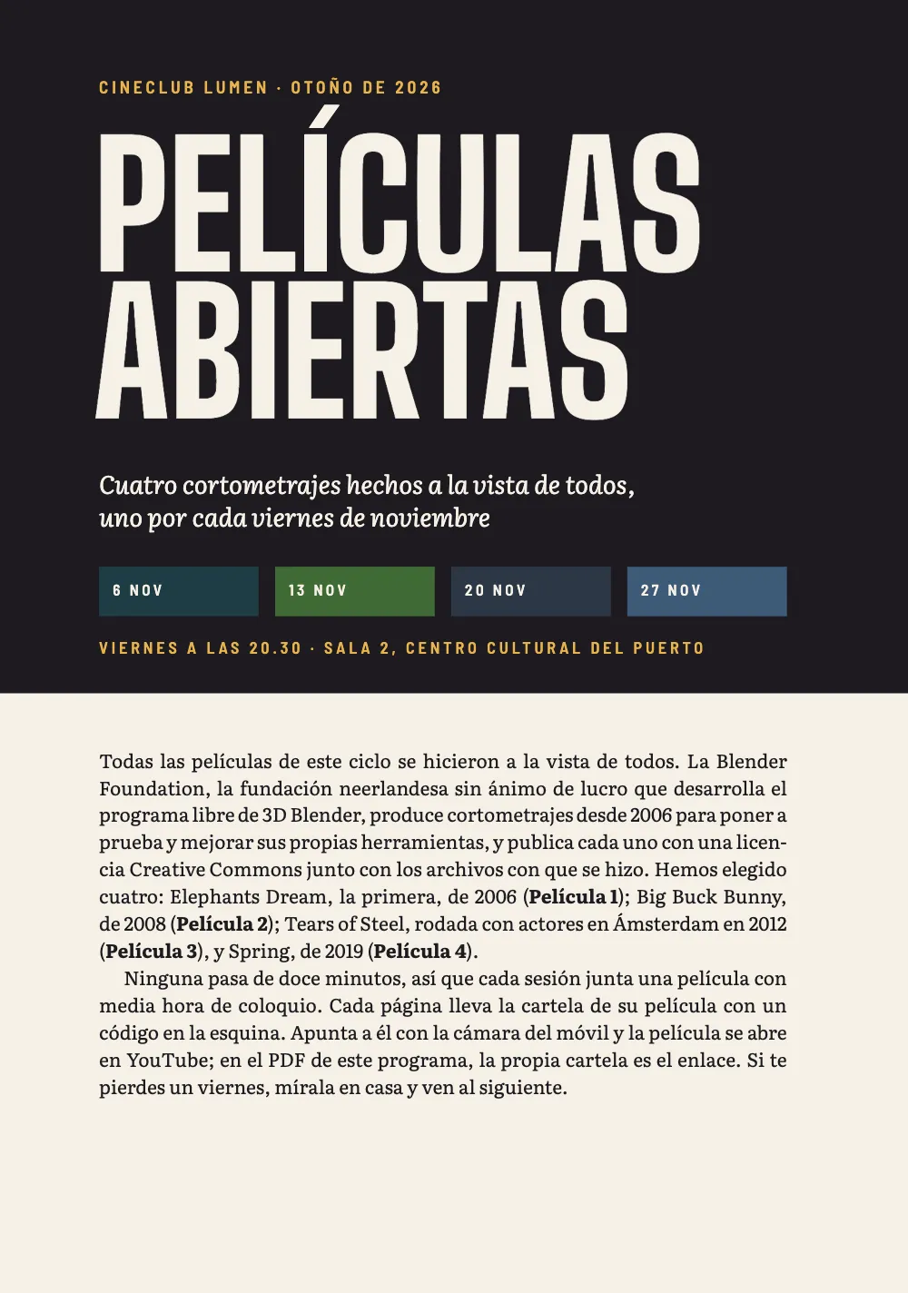 Página de apertura 1: Películas abiertas.