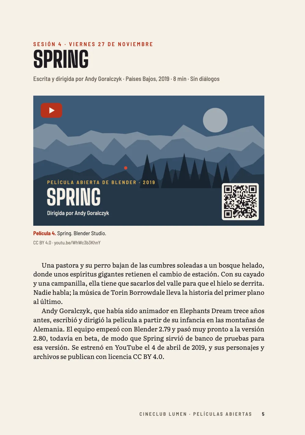 Página de apertura 5: Spring. Película 4. Spring. Blender Studio.