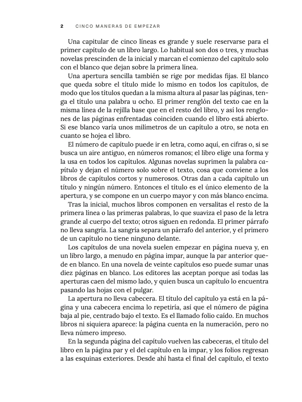 Página 2. El capítulo sigue en Lora justificada bajo la cabecera del libro: folio y título a la izquierda.