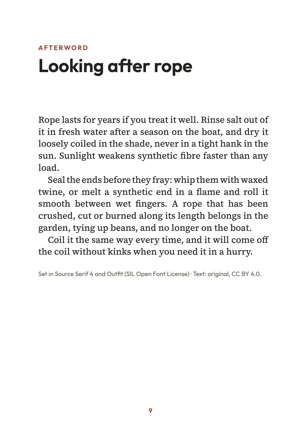 Opening page 9: Looking after rope.