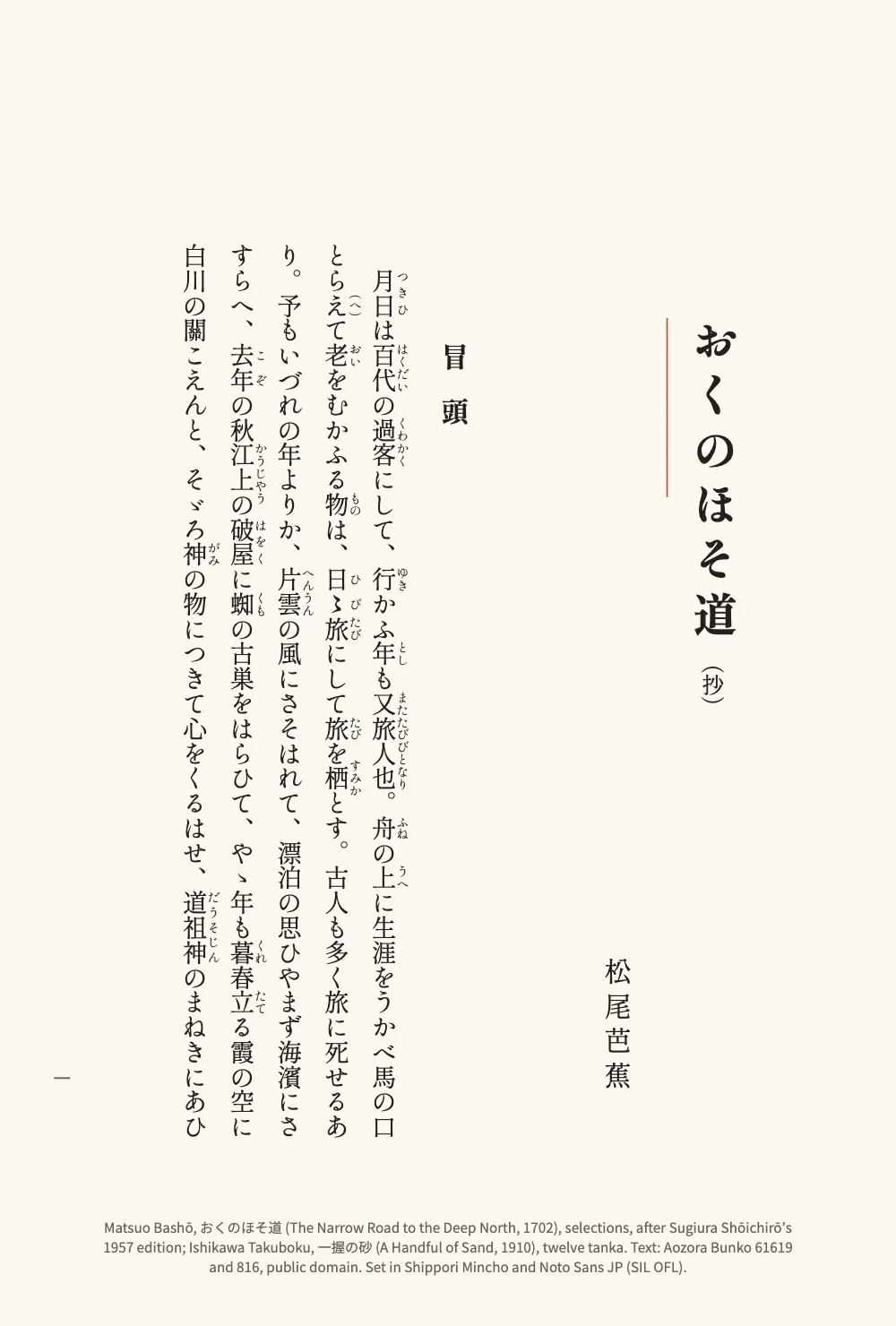 Opening page 一: おくのほそ道.