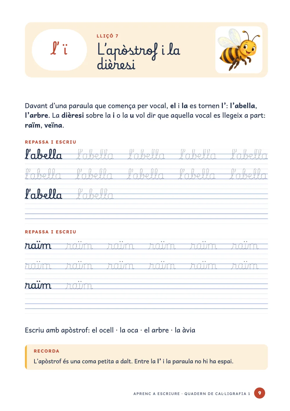 Pàgina d'obertura 9: L’apòstrof i la dièresi.