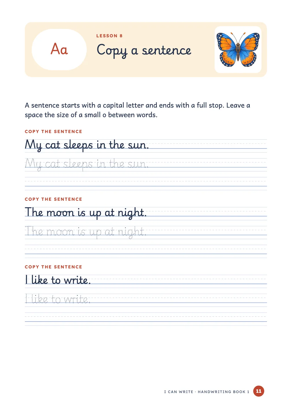 Opening page 11: Copy a sentence.