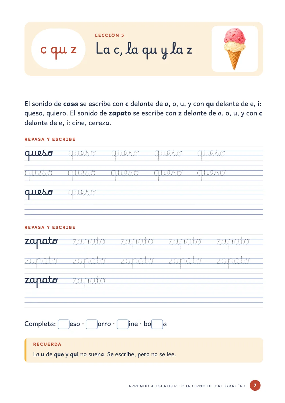 Página de apertura 7: La c, la qu y la z.