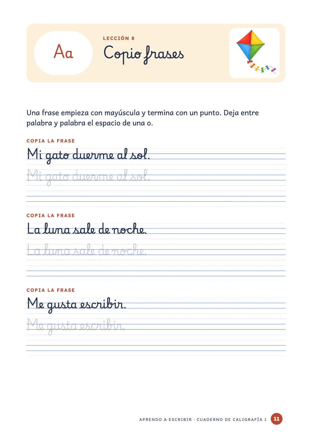 Página de apertura 11: Copio frases.