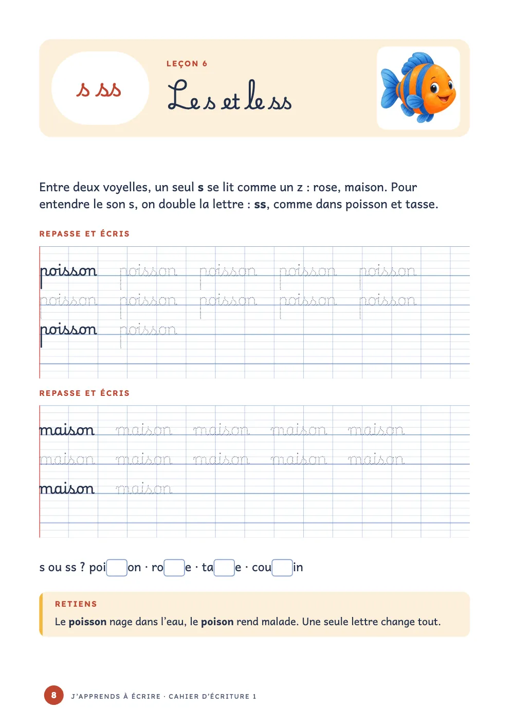 Page d’ouverture 8 : Le s et le ss.