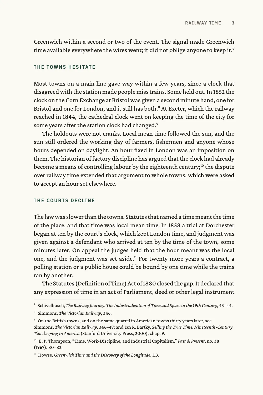 Page 3: THE TOWNS HESITATE. Page 3: The towns hesitate and The courts decline, with notes 7 to 11 in short form and an author's note that cites two works with the prefix see.