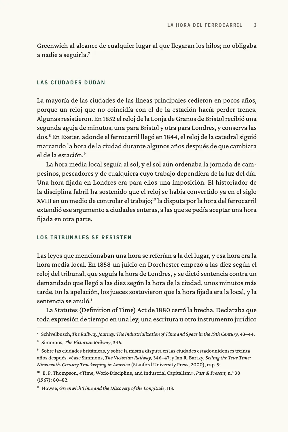 Página 3: LAS CIUDADES DUDAN. Página 3: Las ciudades dudan y Los tribunales se resisten, con las notas 7 a 11 en forma breve y una nota de la autora que cita dos obras con el prefijo véase.