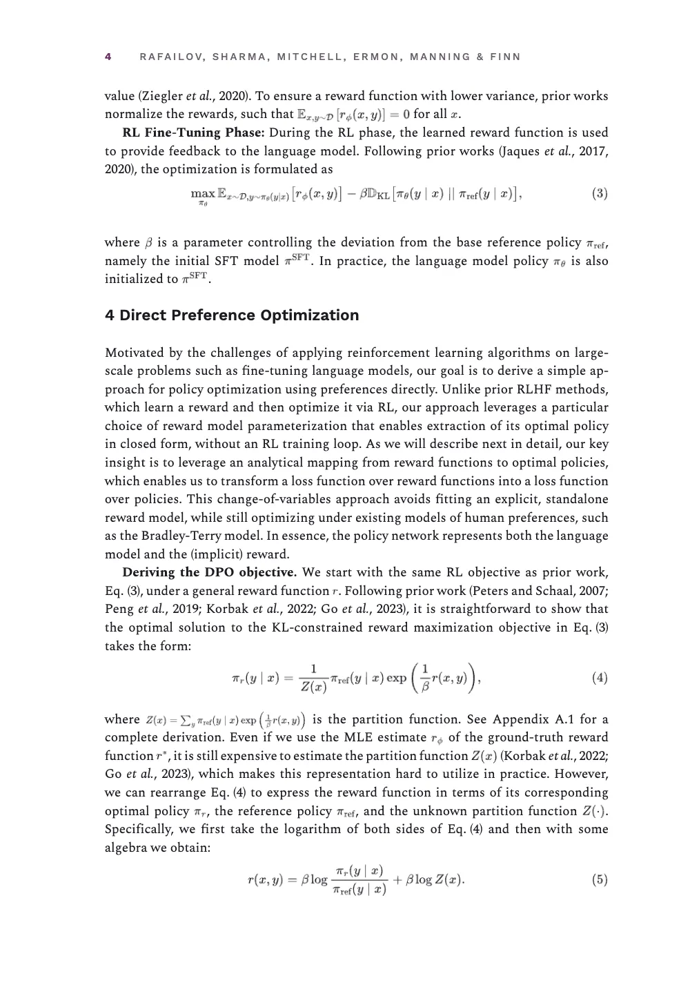 Page 4: 4 Direct Preference Optimization.