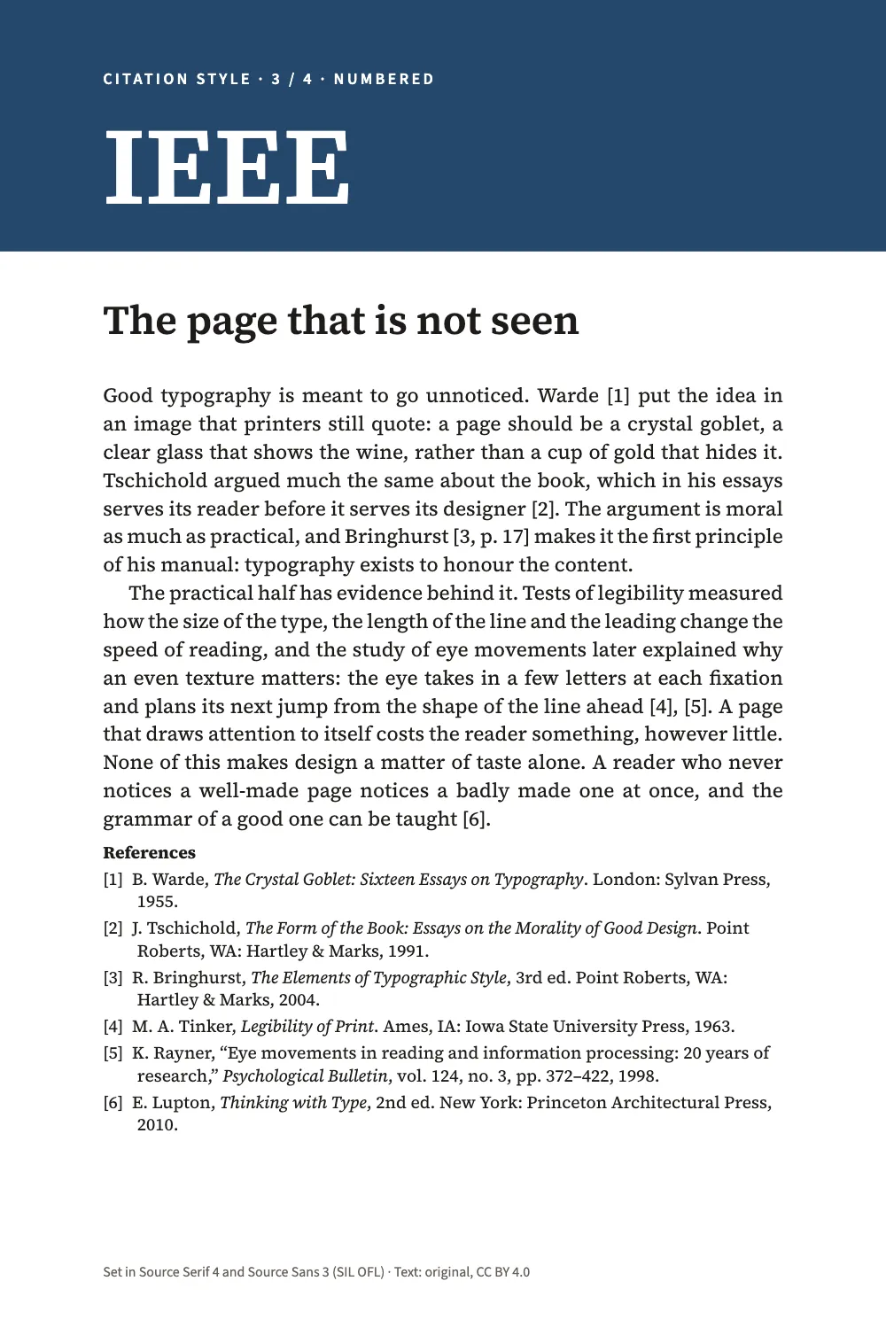 Opening page 1: The page that is not seen. Page 3: under a dark blue band reading IEEE, the same essay with numbers in brackets, Warde [1] to [6], and a list numbered in order of citation.