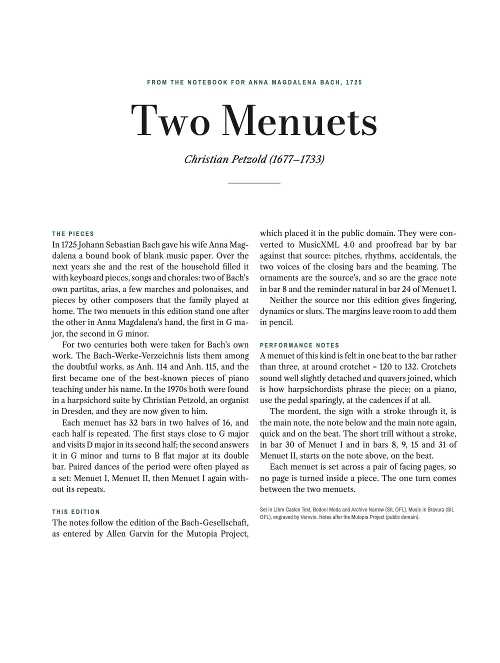 Opening page 1: Two Menuets.