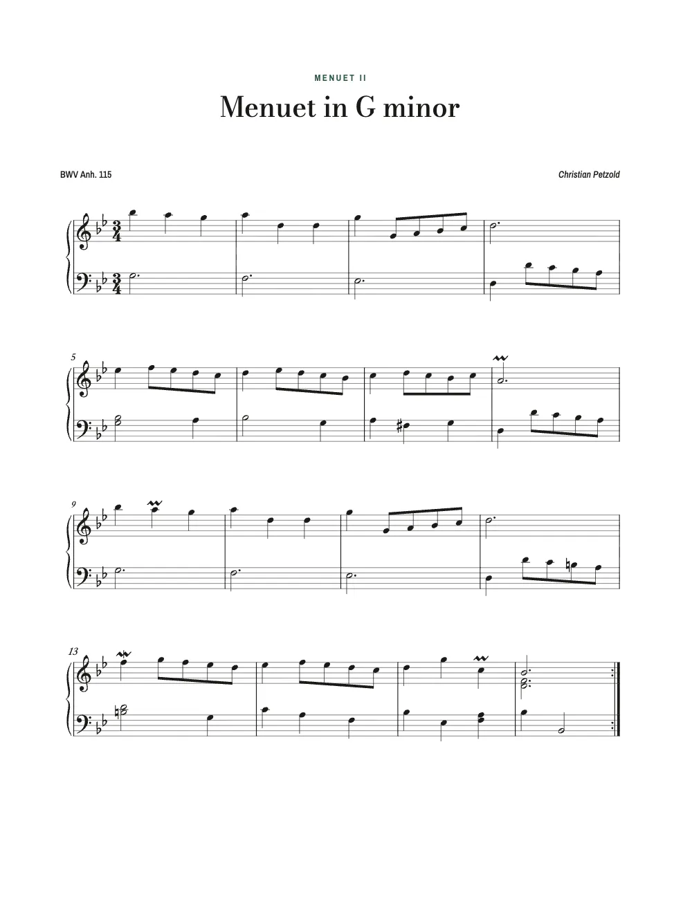Opening page 4: Menuet in G minor.