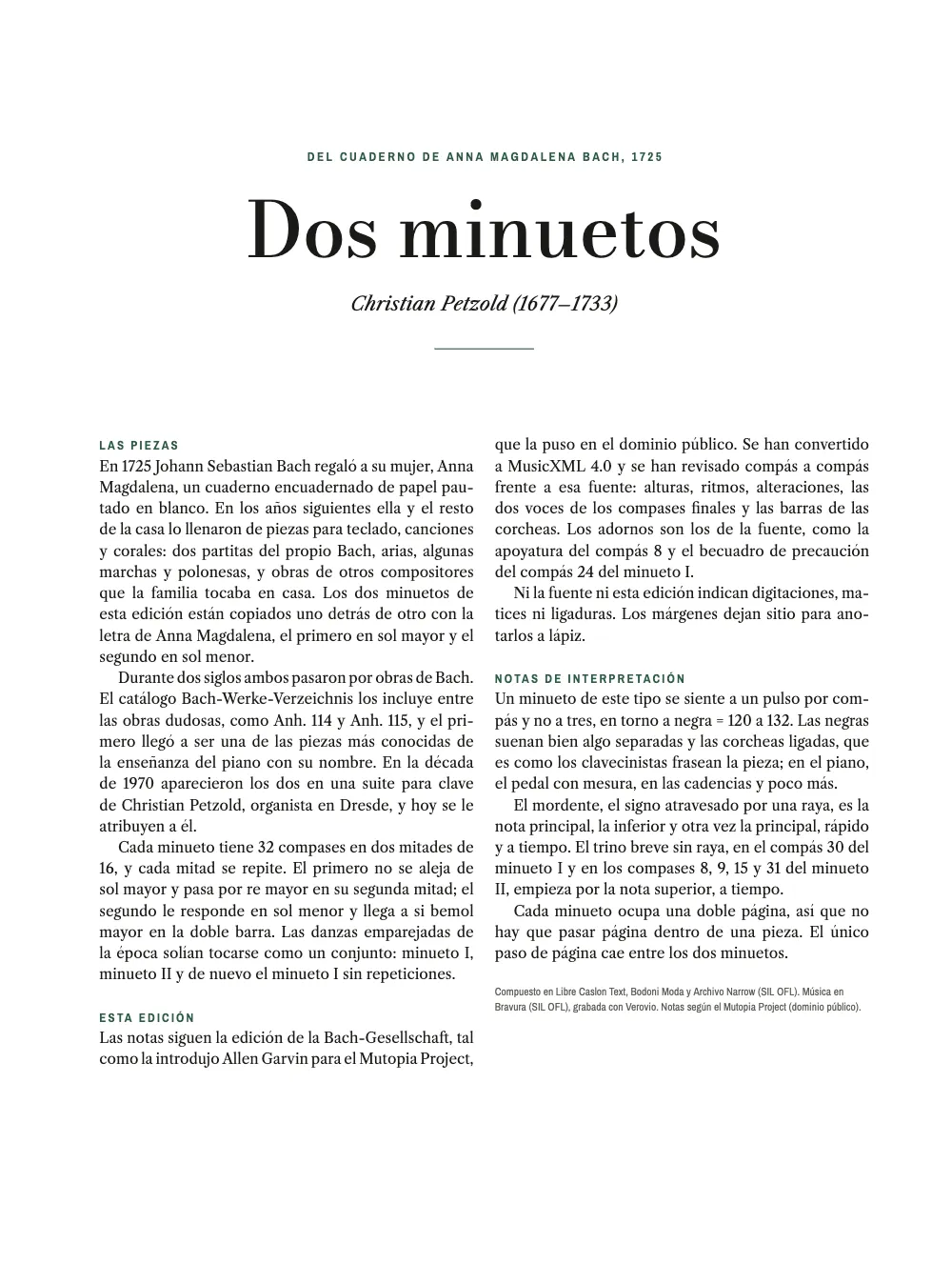 Página de apertura 1: Dos minuetos.