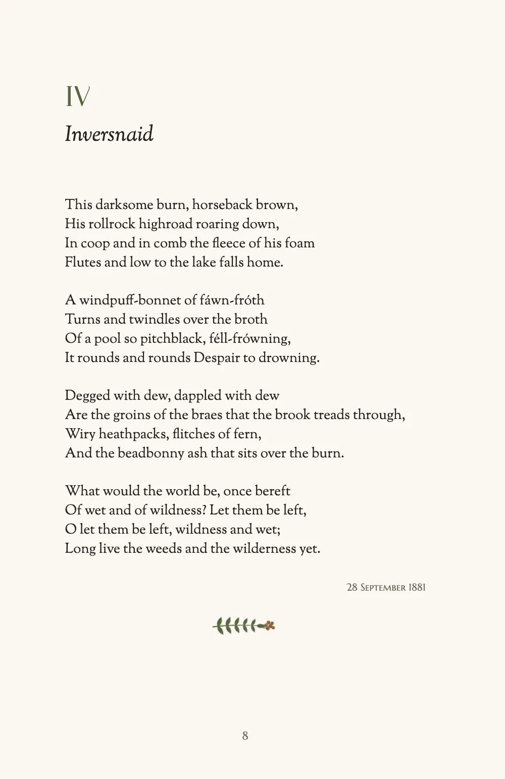 Opening page 8: IV Inversnaid.