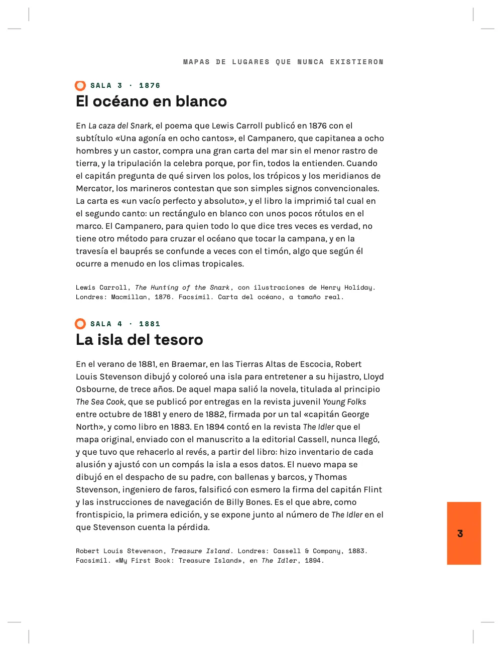 Página 3: Sala 3 El océano en blanco. Las salas 3 y 4, que terminan a la misma altura que la página 2, y el uñero con el folio 3 en el borde derecho.