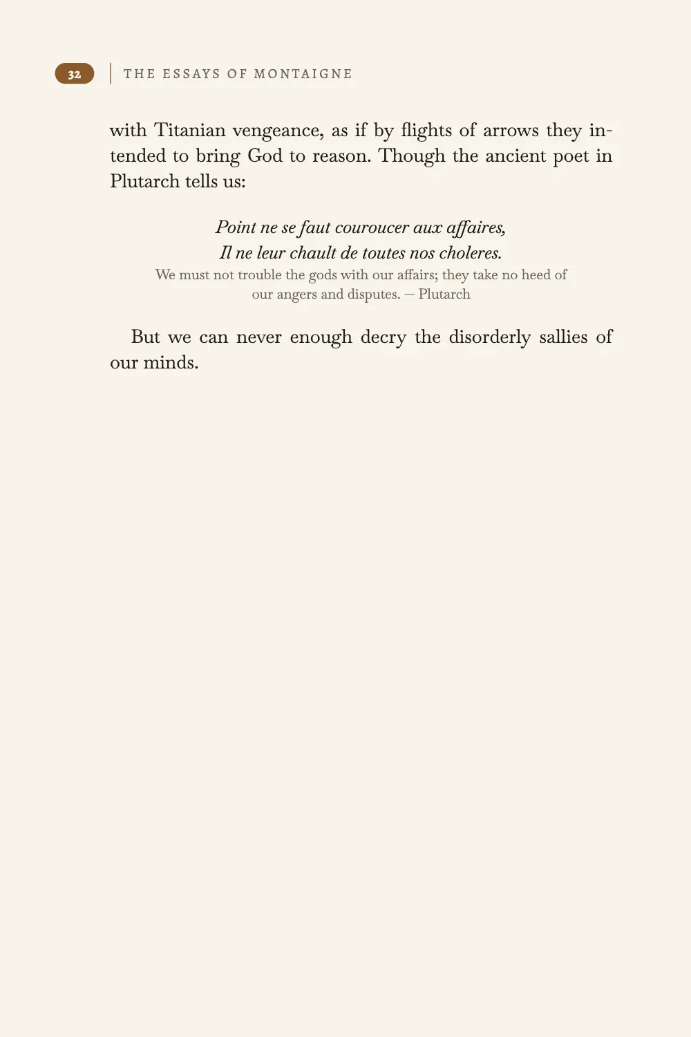 Page 32. Page 32, a verso, carries the book’s title; the essay ends a third of the way down.