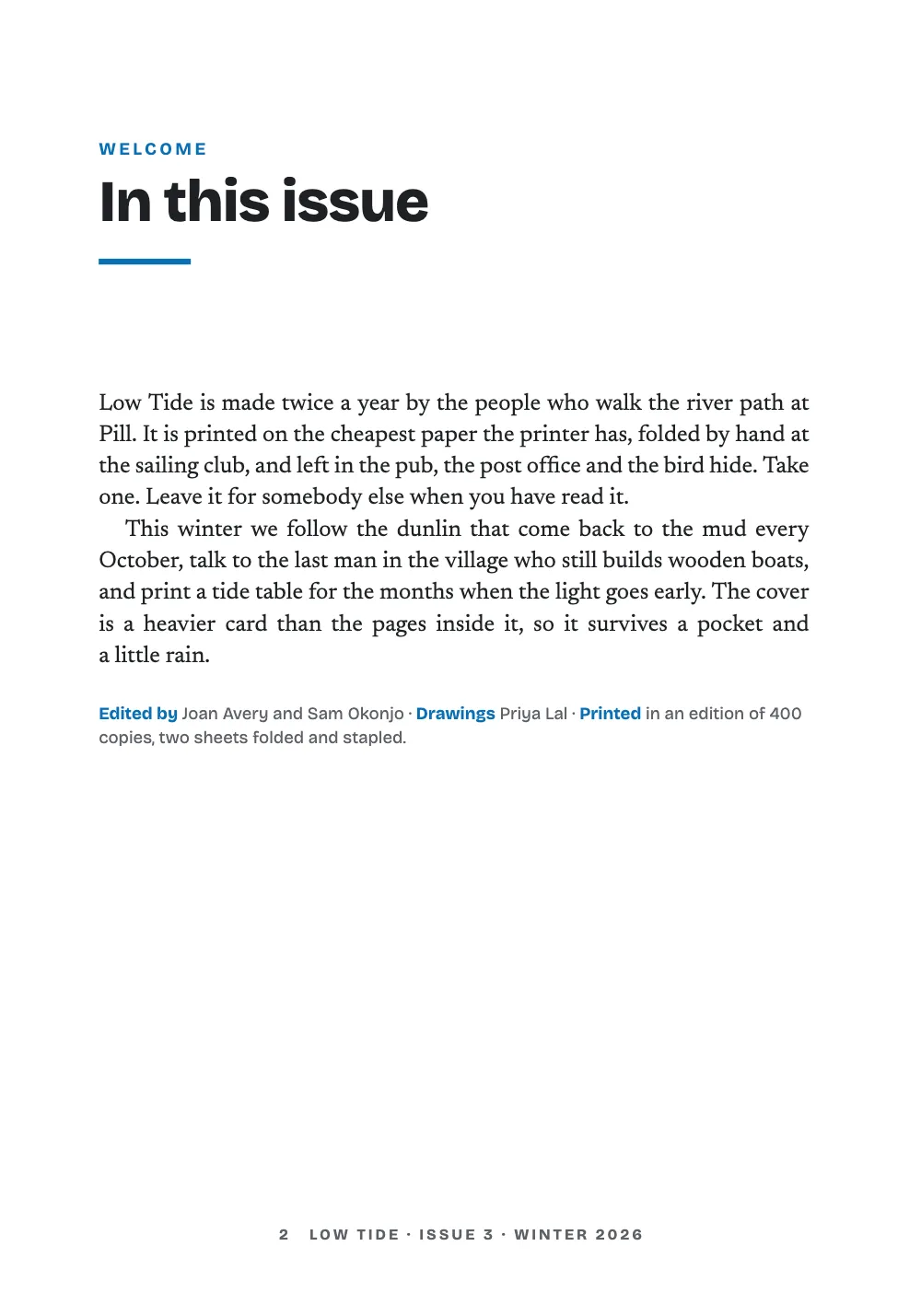 Opening page 2: In this issue.