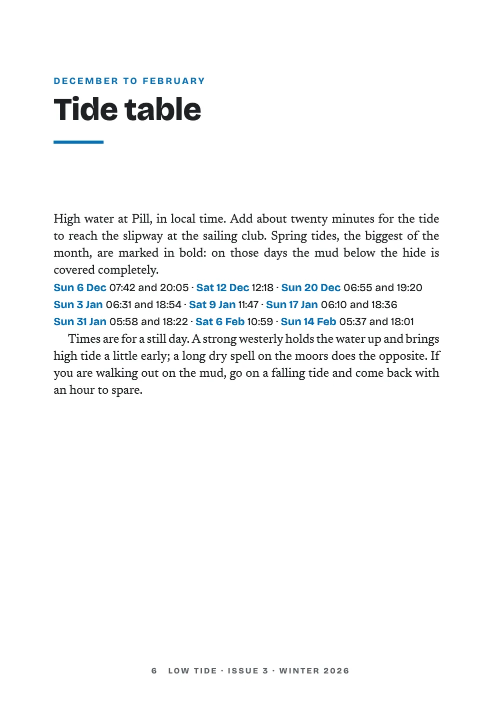 Opening page 6: Tide table.
