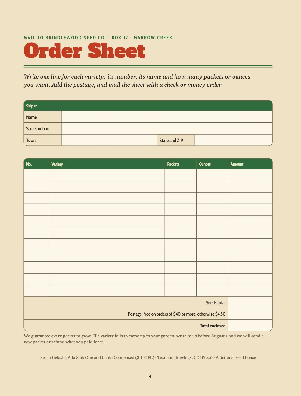 Opening page 4: Order Sheet.