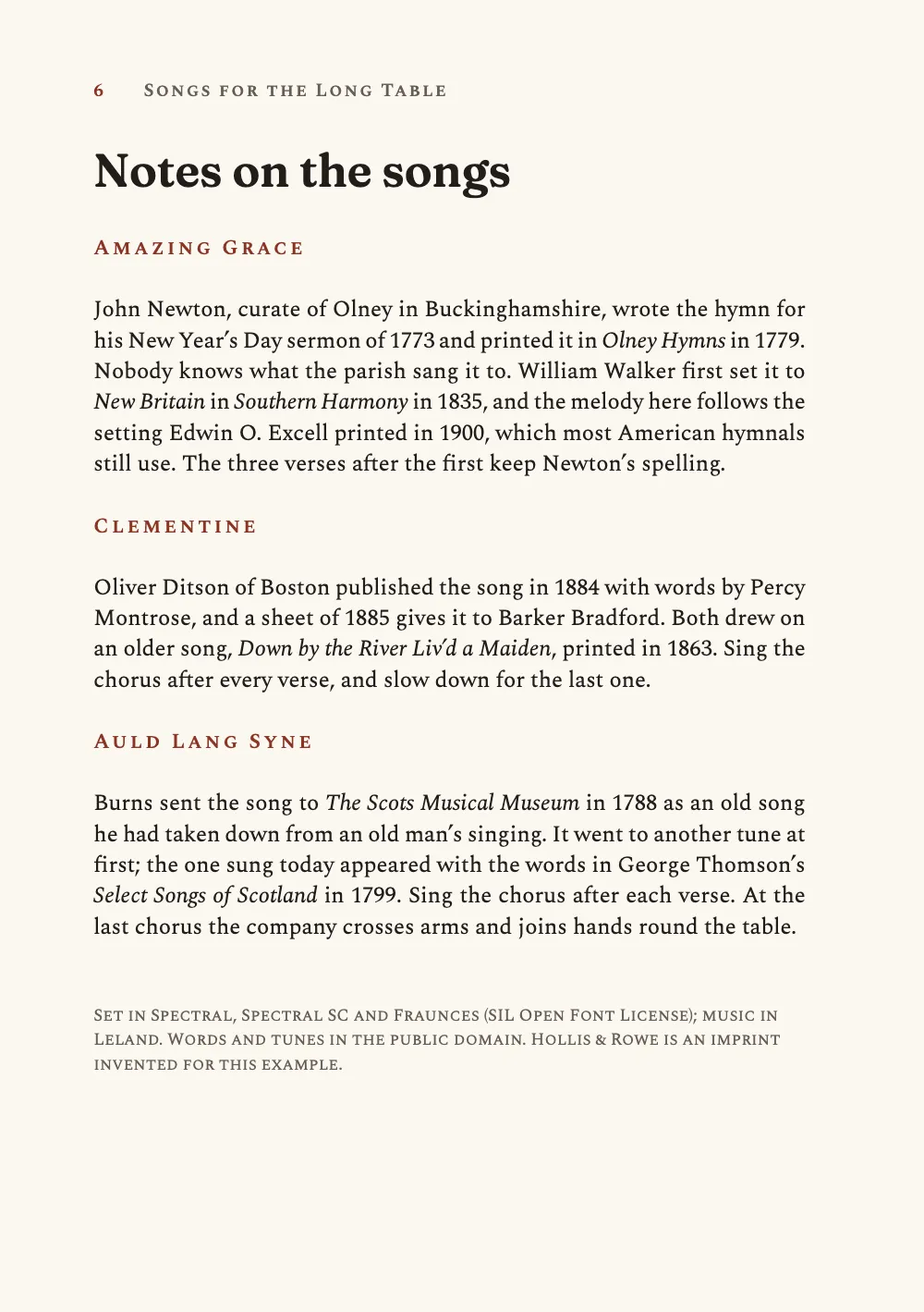 Opening page 6: Notes on the songs.