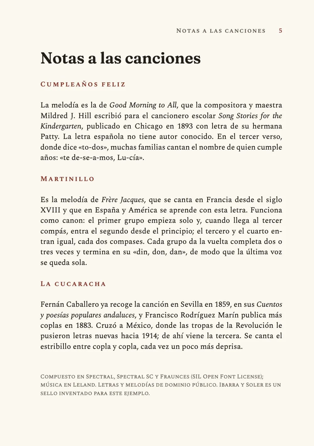 Página de apertura 5: Notas a las canciones.