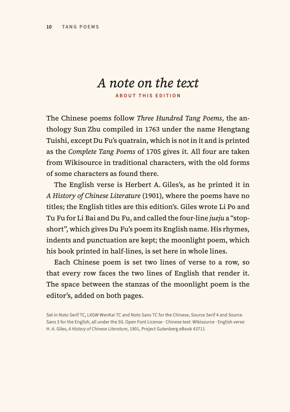 Opening page 10: A note on the text.