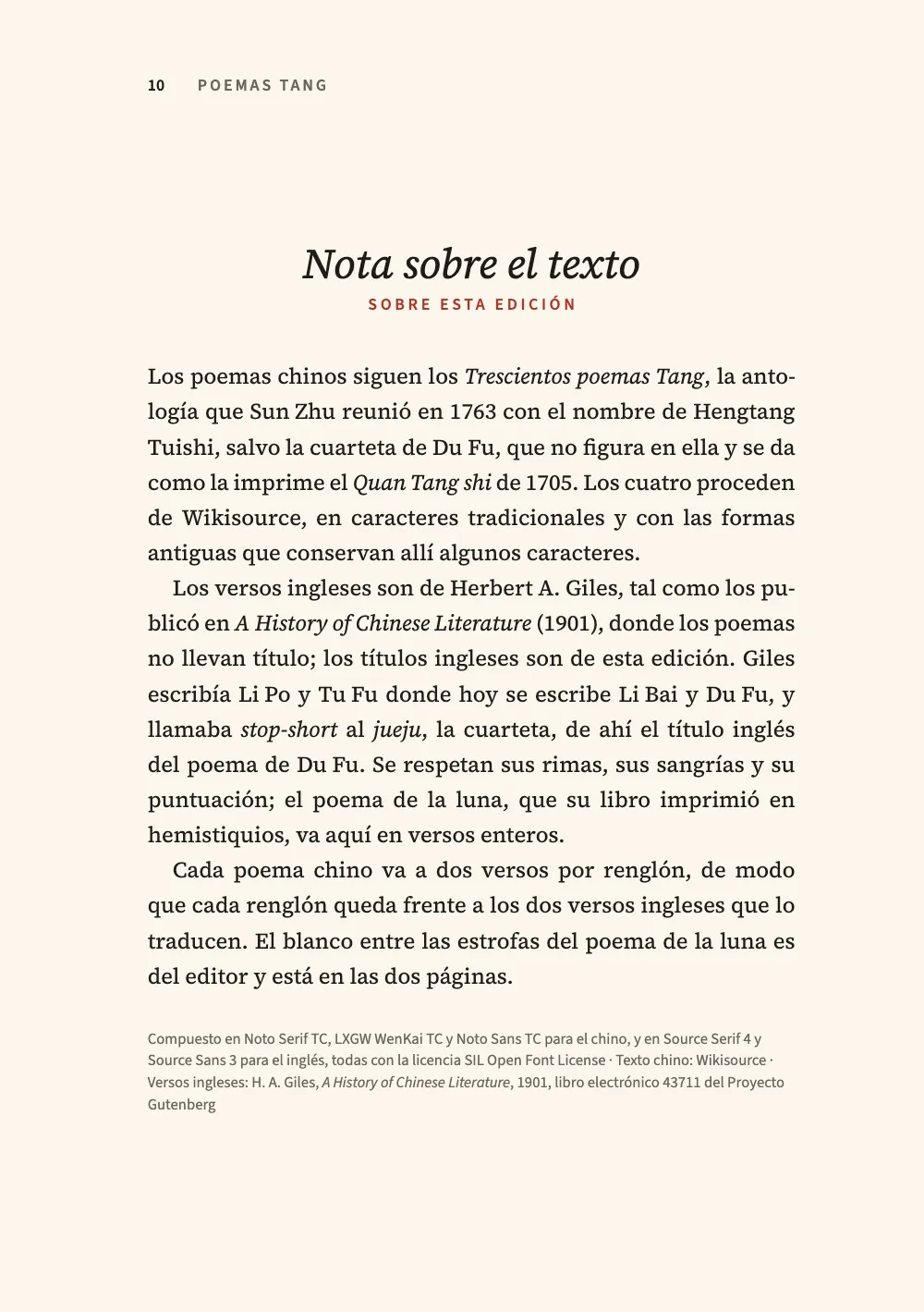 Página de apertura 10: Nota sobre el texto.
